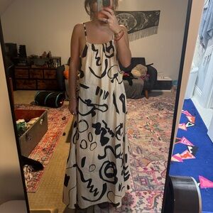 Cost Plus World Market Abstract Black and Cream Maxi Dress